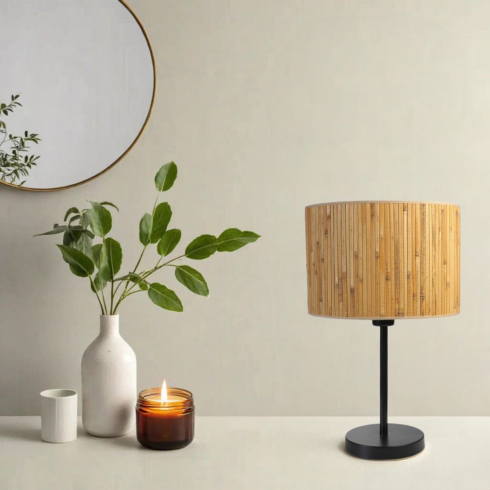Bambu 07 Abajurlu Masa Lambası - Eskitme Oak i Crna slika 1