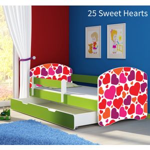 Dječji krevet ACMA s motivom, bočna zelena + ladica 180x80 cm - 25 Sweet hearts