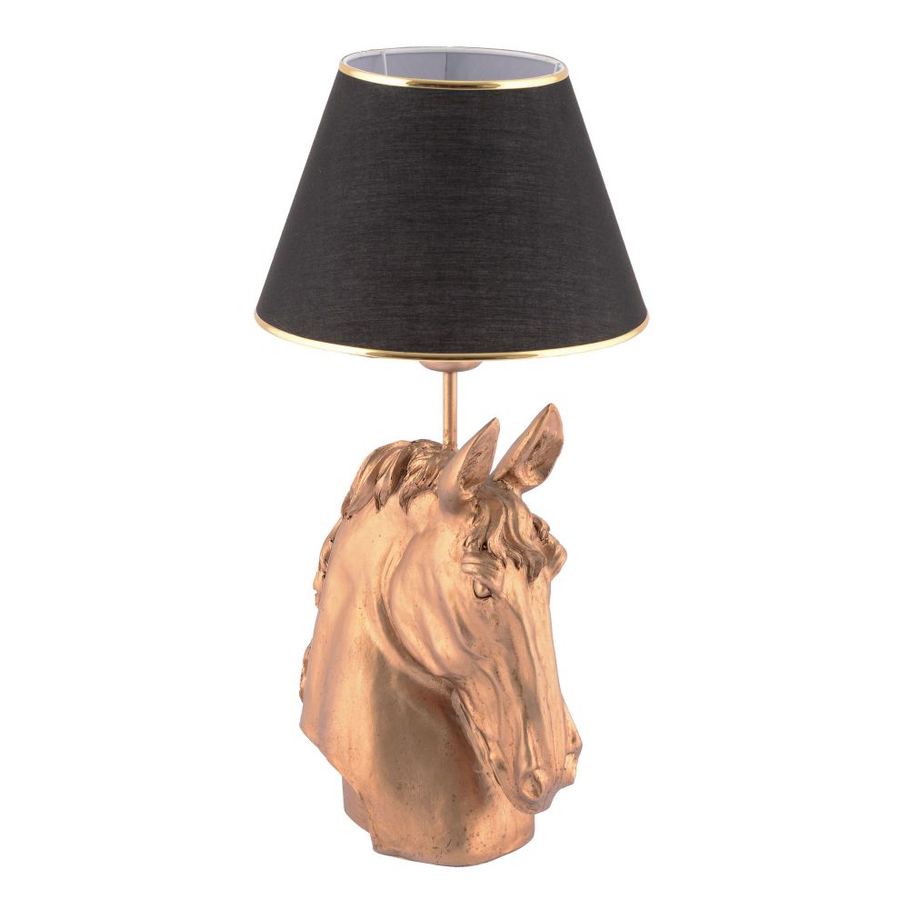 Stolna Lampa sa Motivom Crnog Konja i Zlatnom Postoljem slika 4