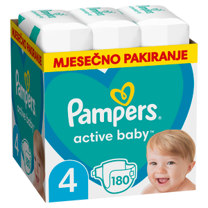 Pampers Active Baby - XXL Mjesečno Pakiranje Pelena veličina 4, 180 komada