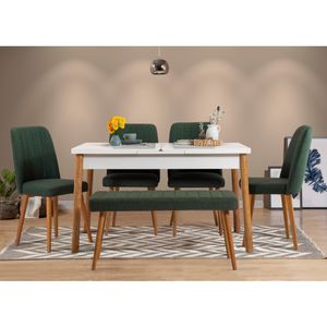 Santiago Atlantic-White Green Set Ekstenzibilnog Trpezarijskog Stola i Stolica (6 Komada)
