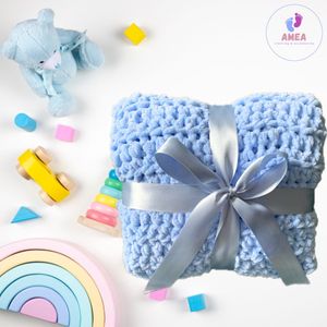 AMEA Pletena dekica Puffy 70x80cm, Blue