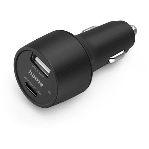 Punjač za auto HAMA, 30W, USB-C+USB-A, crni slika 1