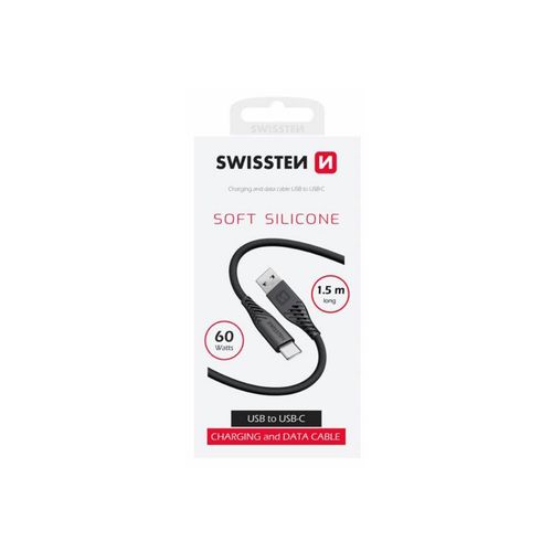 SWISSTEN kabel USB/USB-C, SOFT SILICONE, 3A, 60W, 1.5m, crni slika 1