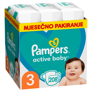Pampers Active Baby - XXL Mjesečno Pakiranje Pelena veličina 3, 208 komada