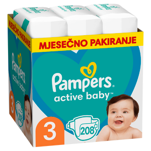 Pampers Active Baby - XXL Mjesečno Pakiranje Pelena veličina 3, 208 komada