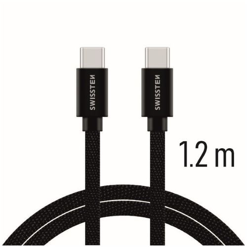 SWISSTEN kabel USB-C/USB-C, platneni, 3A, 1.2m, crni slika 3