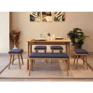 Vina Mini 06 1048 - Set Ekstenzibilnog Stola i Stolica (6 Komada) u Tamnoplavoj Boji Hrasta