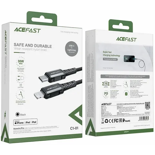 ACEFAST kabel Tip C za iPhone Lightning 8-pin MFi 3A PD30W aluminijska legura C1-01 1,2 m crna slika 4