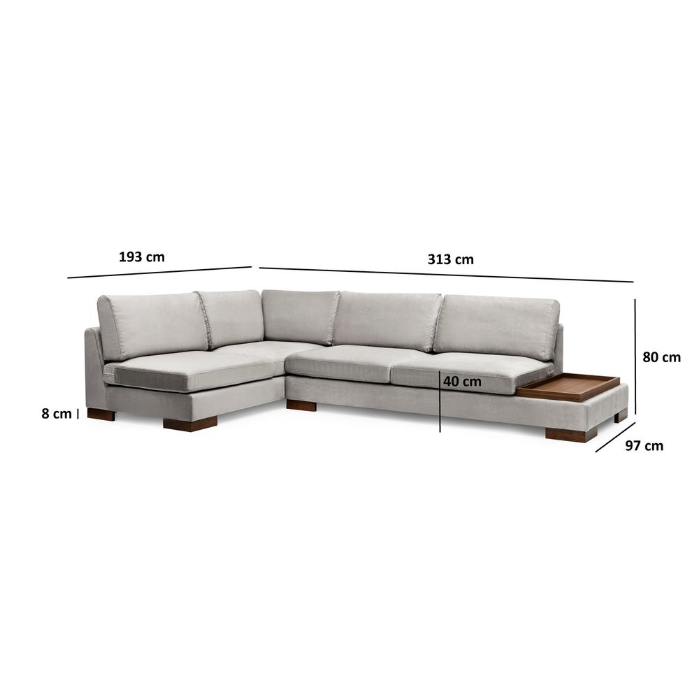 Tulip Kutna Sofa Lijeva Bez Poufa - Svijetlo Siva slika 7