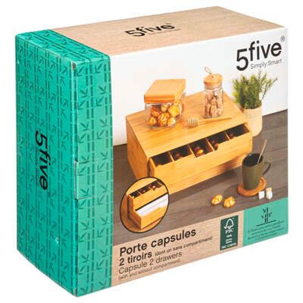 Five kutija za kapsule espresso kafe, 34 x 31 x 14,5 cm, MDF/bambus, bež slika 5