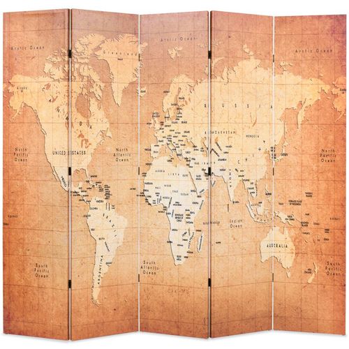 Sklopiva sobna pregrada s kartom svijeta 200 x 170 cm žuta slika 1