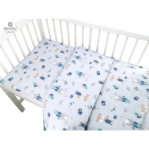 MimiNu posteljina set 2 elem. Bunny and Fox Blue(za krevetić 120x60 cm) slika 1