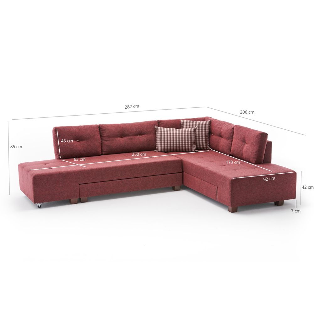 Ugaona Sofa na Razvlačenje Manama - Desni Kut - Boja Crvenog Vina slika 7