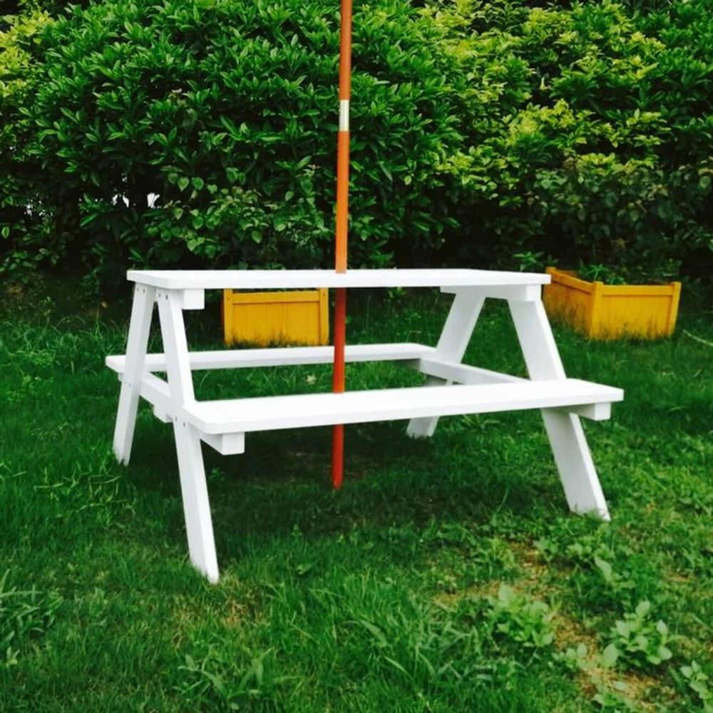 Kinder Home Drveni mini piknik sto sa klupama i suncobranom slika 8