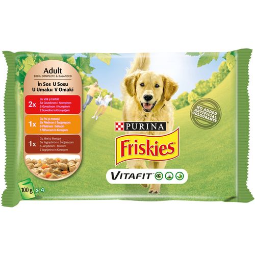 Friskies Adult mokra hrana za pse s govedinom,piletinom i janjetinom u umaku 4x100g slika 1