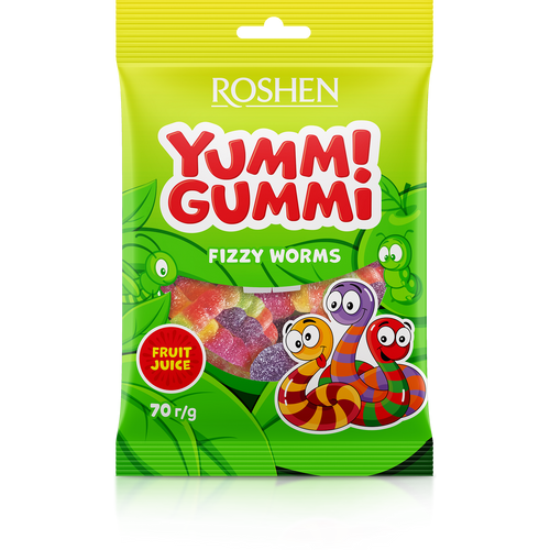 Roshen Yummi Gummi gumeni bomboni fizzy worms 70g slika 1