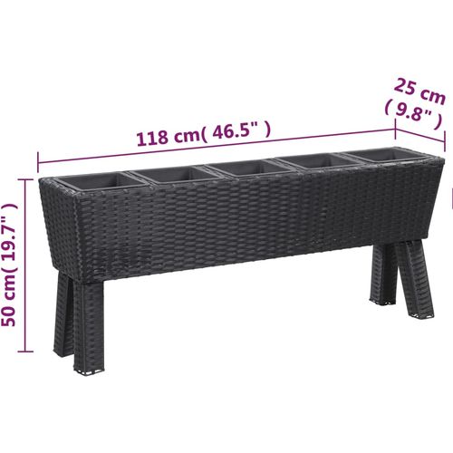 Vrtna sadilica s nogama i 5 posuda 118x25x50 cm poliratan crna slika 22