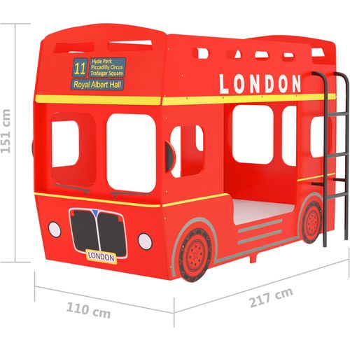 Krevet na kat londonski autobus crveni MDF 90 x 200 cm slika 8