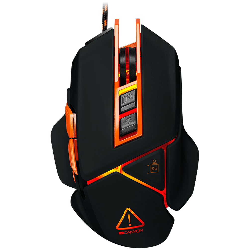 CANYON Optical gaming mouse, adjustable DPI setting 800/1000/1200/1600/2400/3200/4800/6400, LED backlight, moveable weight slot and retractable top cover for comfortable usage slika 1
