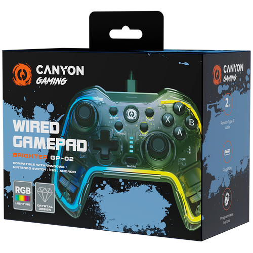 CANYON GP-02, Wired gamepad for Windows/PS3/Android media box/android tv set/Nintendo Switch, 2M cable, 152*110*55mm, 215g slika 2