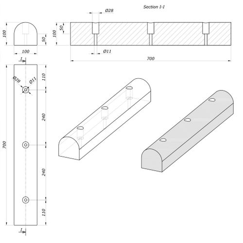 Segmentni odbojnik - bokobran dužine 700mm slika 3