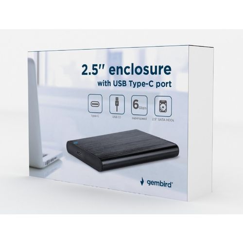 Gembird EE2-U3S-6 HDD/SSD External Enclosure, 2.5", SATAIII, USB3.1 to USB-C (Max. 6 Gb/s), Max. 4TB Capacity, Aluminium, Black slika 4