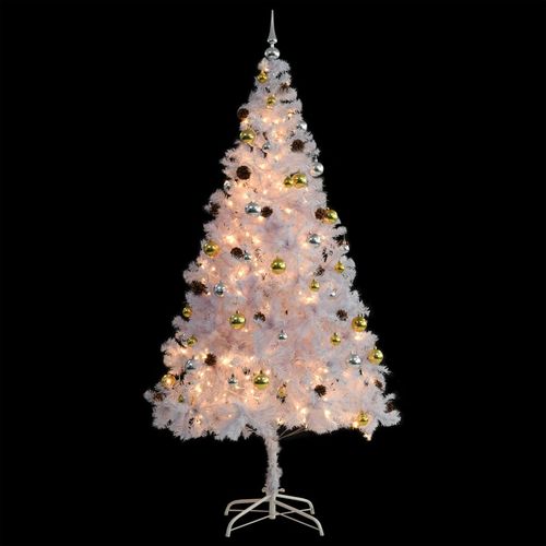 Umjetno božićno drvce s kuglicama i LED svjetlima bijelo 210 cm slika 13