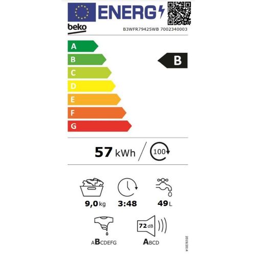 Beko B3WF R 7942 5WB Veš mašina, 9 kg, 1400 rpm, AntiCrease+, Bluetooth, ProSmart™ Inverter motor, SteamCure, Dubina 55 cm slika 6