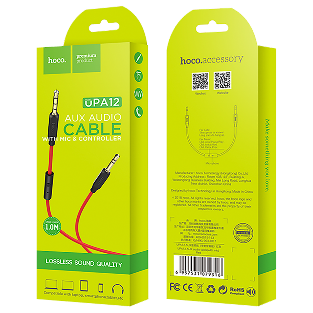hoco. Audio kabl 3.5 mm sa mikrofonom, dužina 1.0 metar - UPA12 AUX MIC slika 2