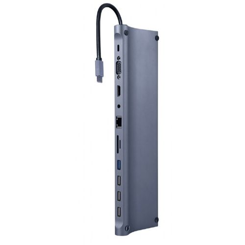 A-CM-COMBO11-01 Gembird USB Type-C 11-in-1 multi adapter USB hub+HDMI+VGA+PD+card reader+LAN+3,5mm A slika 1