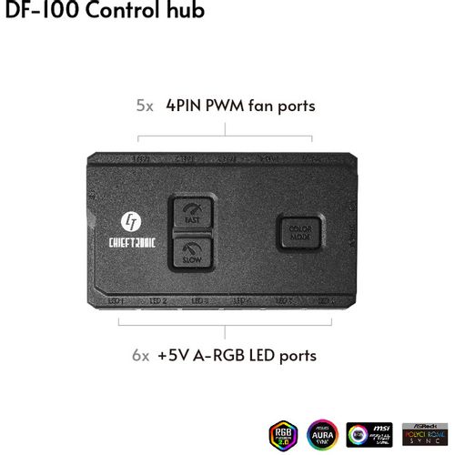 Chieftec Nova Set 3xRGB3x120mm, Control Hub DF-1004 pin PWM fan, 3pin ARGB slika 3
