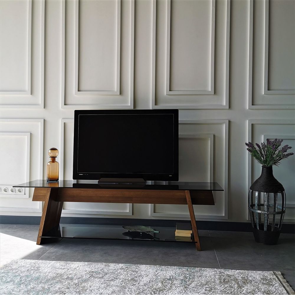 TV stalak TV201 Walnut u crnoj boji slika 2