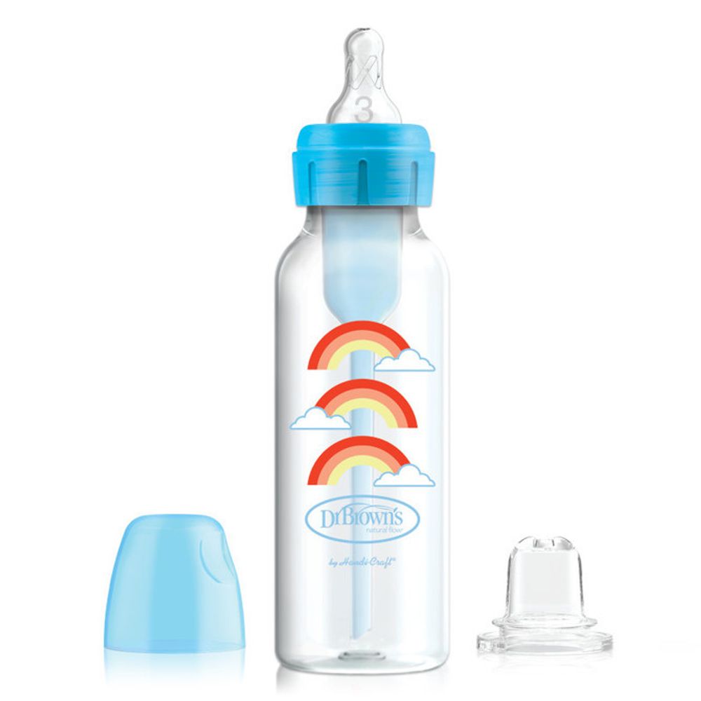 Bočica uskog grla 250 ml – početni set od bočice do sippy čaše, plavi dugin motiv + L3 duda slika 1