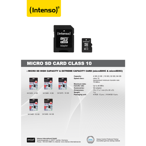 (Intenso) Micro SD Kartica 32GB Class 10 (SDHC &amp; SDXC) sa adapterom - SDHCmicro+ad-32GB/Class10 slika 3