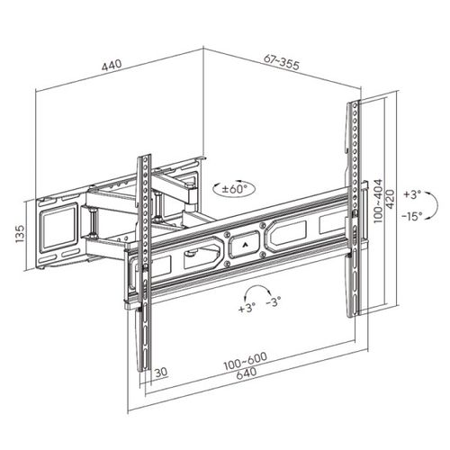 Xwave 37-80 full motion all around Nosač za TV/nagib 3 do-15/rotac.120/VESA 600x400/40kg/6.7-35cm slika 5
