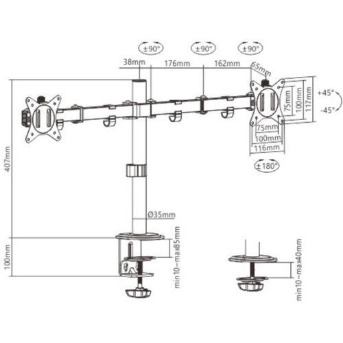 MA-D2-01 Gembird Podesivi dupli stoni drzac za monitor, tilt, 17-32 max.2x9kg (alt. MA-DF2-01) slika 2