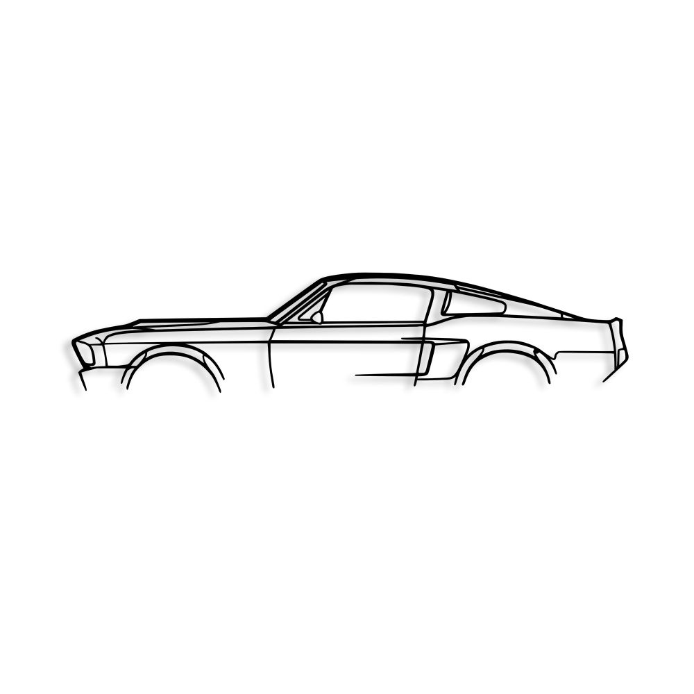 Dekorativni Metalni Zidni Ukras - Silueta Ford Mustang Shelby GT500 iz 1967, Crna slika 4