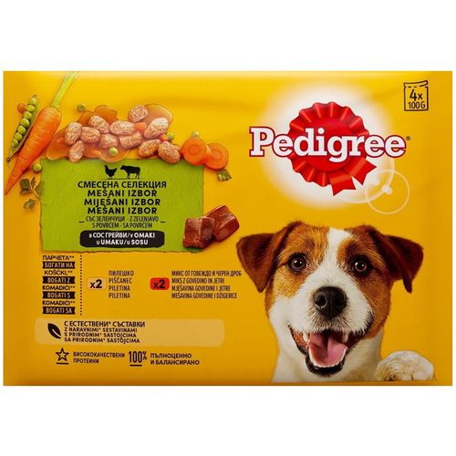 PEDIGREE Hrana za pse piletina s povrćem, govedina s povrćem u umaku, Multipack 4x100g slika 1