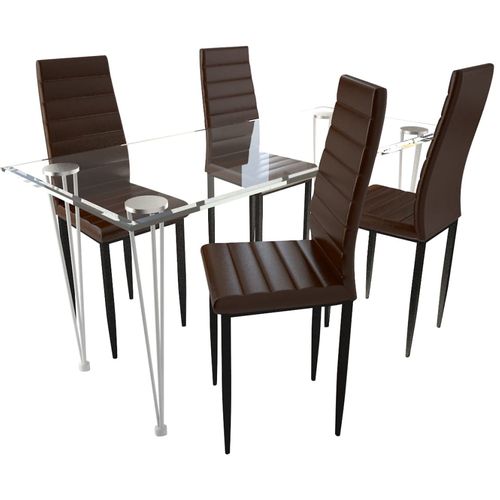 Komplet za ručak - Linijske stolice smeđe tanke 4 kom + stakleni stol slika 48