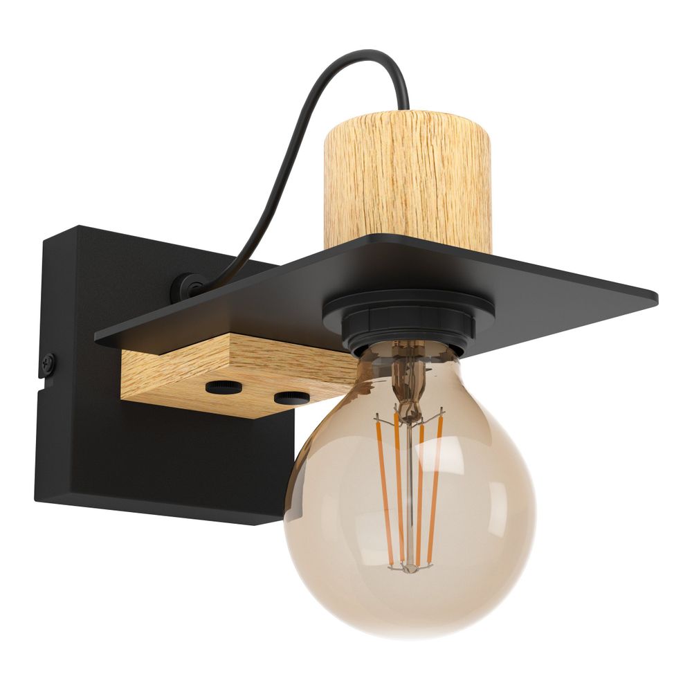 Eglo zidna lampa 'Bramerton' - E27, crna/smeđe drvo slika 1
