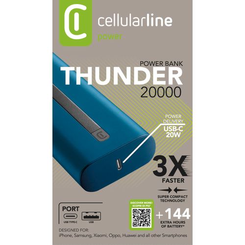 Cellularline prijenosni punjač Thunder 20.000 mAh plavi slika 5