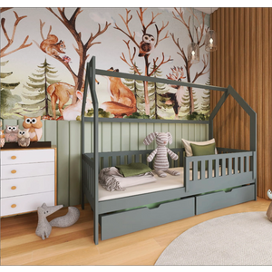 Drveni dječji krevet Natan s ladicom - grafit - 190/200*90 cm