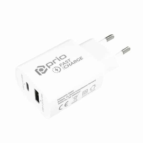 Prio Fast Charge zidni punjač 20W PD (USB C) + QC 3.0 (USB A) bijeli slika 3