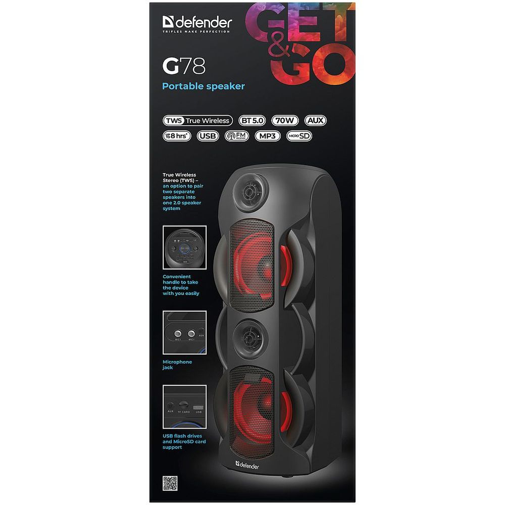 Prijenosni zvučnik Defender G78, BT/FM/USB/microSD, RMS 70W slika 5