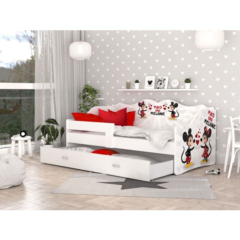 Drveni dječji krevet Neli as ladicom - 180x80cm - MIKI i MINNIE slika 1