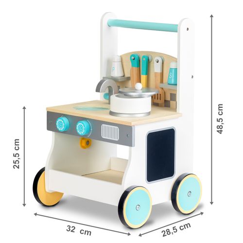 EcoToys drvena kuhinja na kotačima guralica slika 5