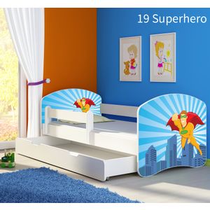 Dječji krevet ACMA s motivom, bočna bijela + ladica 140x70 cm - 19 Superhero