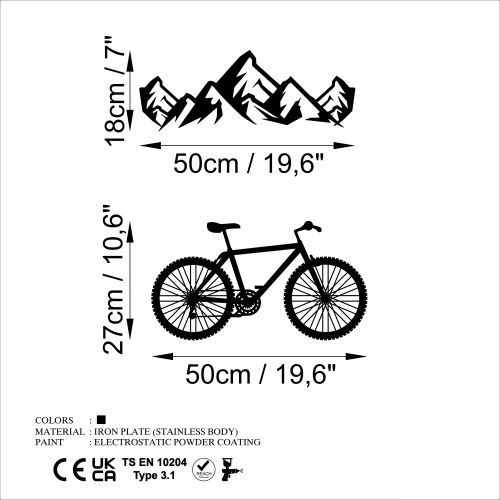 Wallity Metalna zidna dekoracija, Mountain And Bicycle - M slika 6