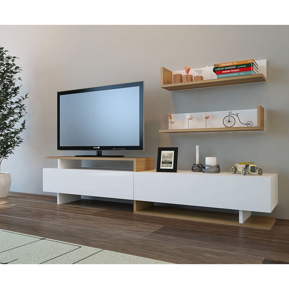 TV Komoda Ayaz - Bijela, Teak Bijela slika 2